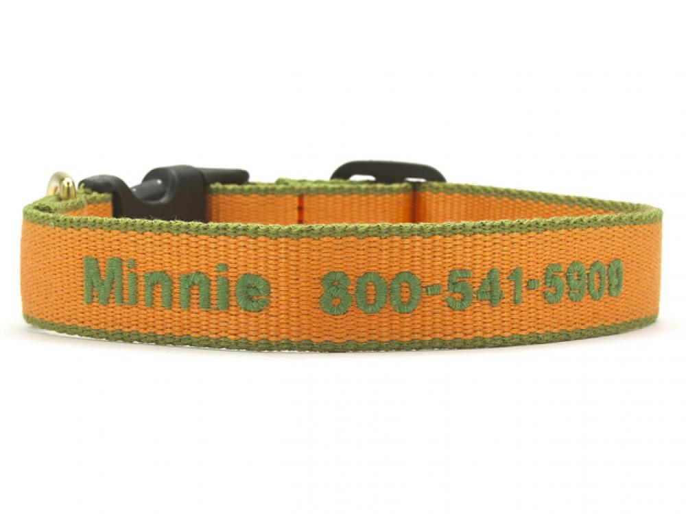 Dog Collars 1 Wide Tangerine and Pine Green Bamboo Embroidered Collar